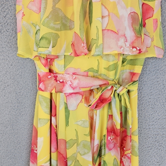 Eliza J Womens Watercolor Floral Hi Lo Hem Dress Sz 2 Yellow & Pink Halter - Picture 4 of 11